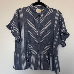 Maeve Navy and White Striped Button-Down Peplum Top